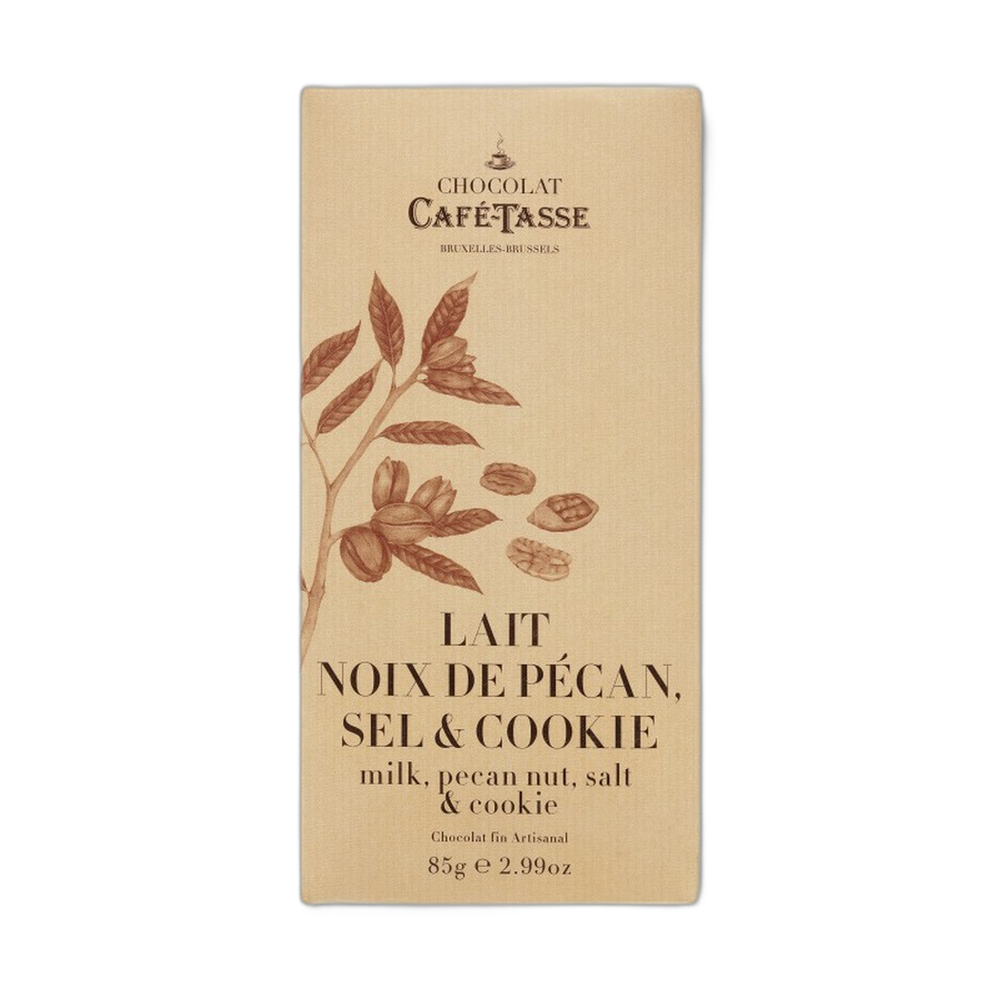 Шоколад молочный (пекан, соль, печенье) Milk chocolate family bar with pecan, salt, & cookies CAFE-TASSE, 85г