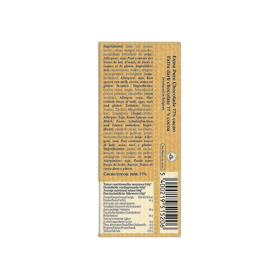 Шоколад темный Dark chocolate bar 77% Cocoa CAFE-TASSE, 45г