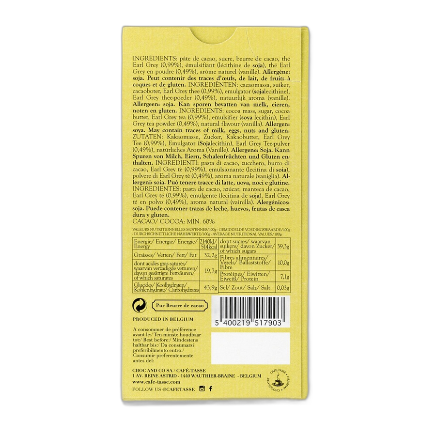 Шоколад темный (чай эрл грей) Dark chocolate family bar with Earl Grey Tea CAFE-TASSE, 85г